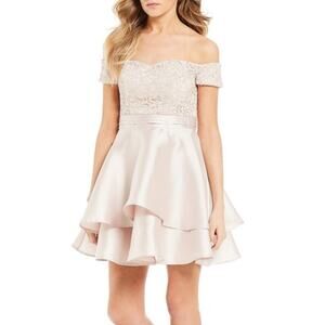 Sequin Heart Floral Lace Off The Shoulder Soft Pink Dress Formal Cocktail Size 5